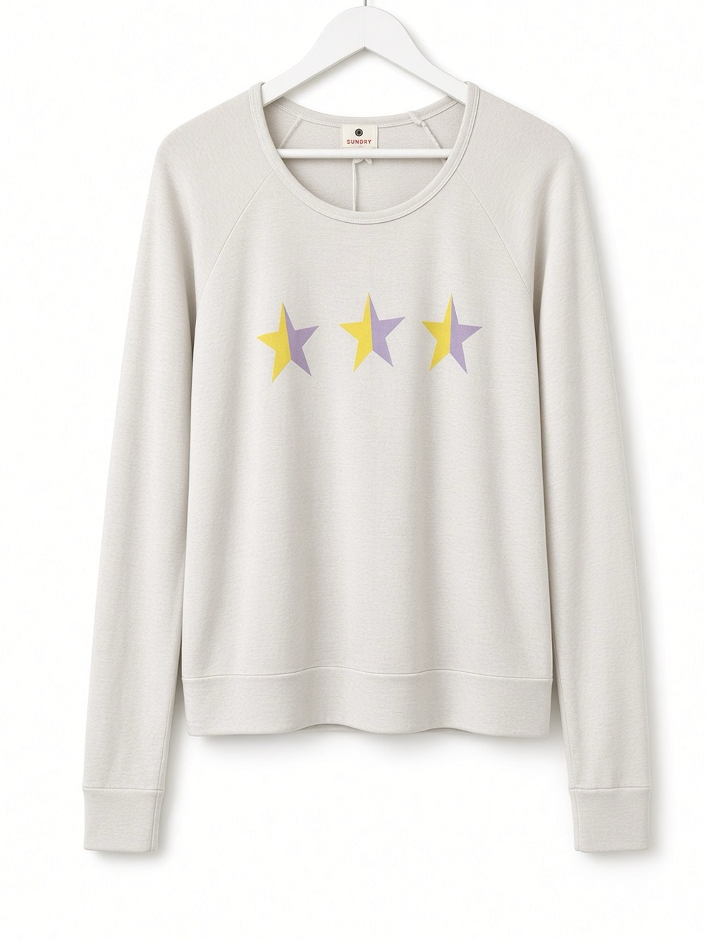 NWT Sundry Three-star Raglan Crewneck Sweatshirt Cream/Oyster Size Sm
